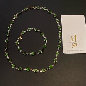 Handmade Green Peridot with Gold Filled  Necklace and Bracelet Set